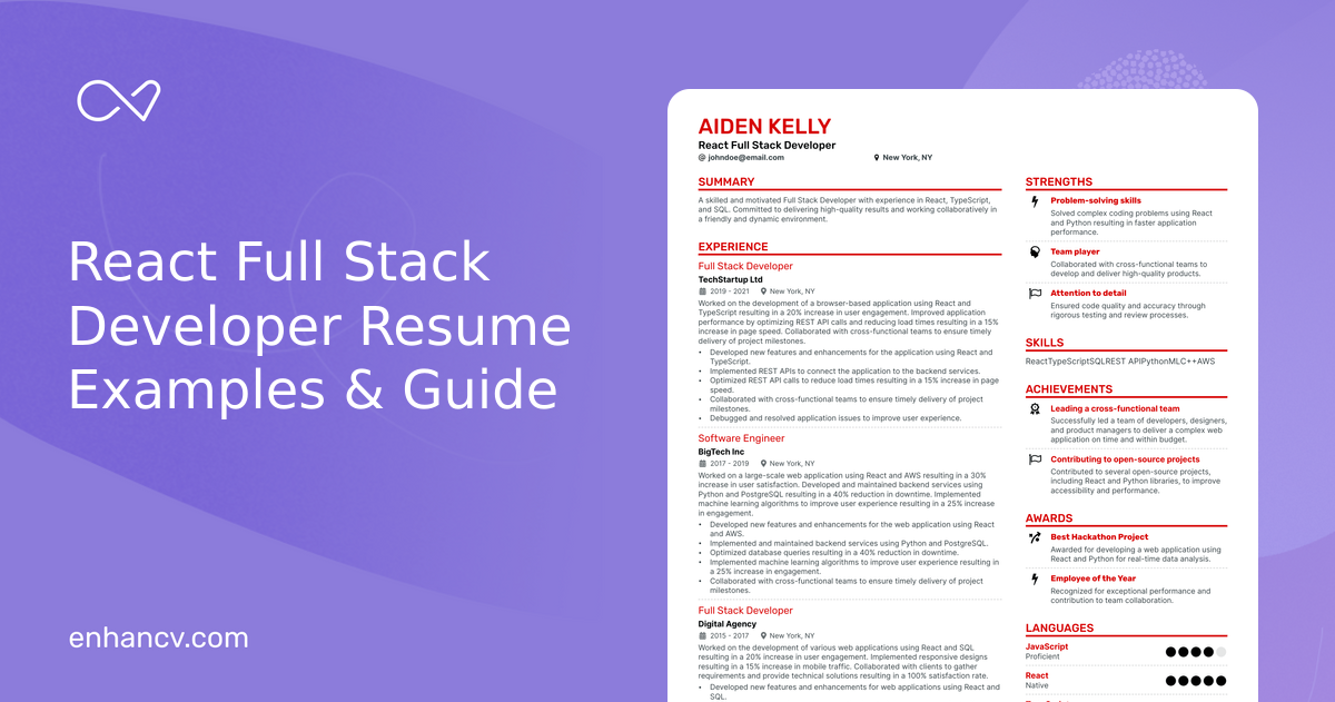 8 React Developer Resume Examples & Guide for 2024