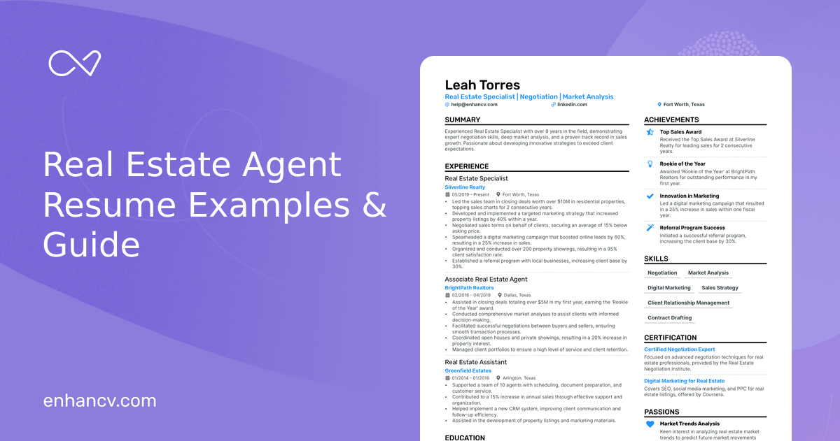 37 Real Estate Agent Resume Examples & Guide for 2026