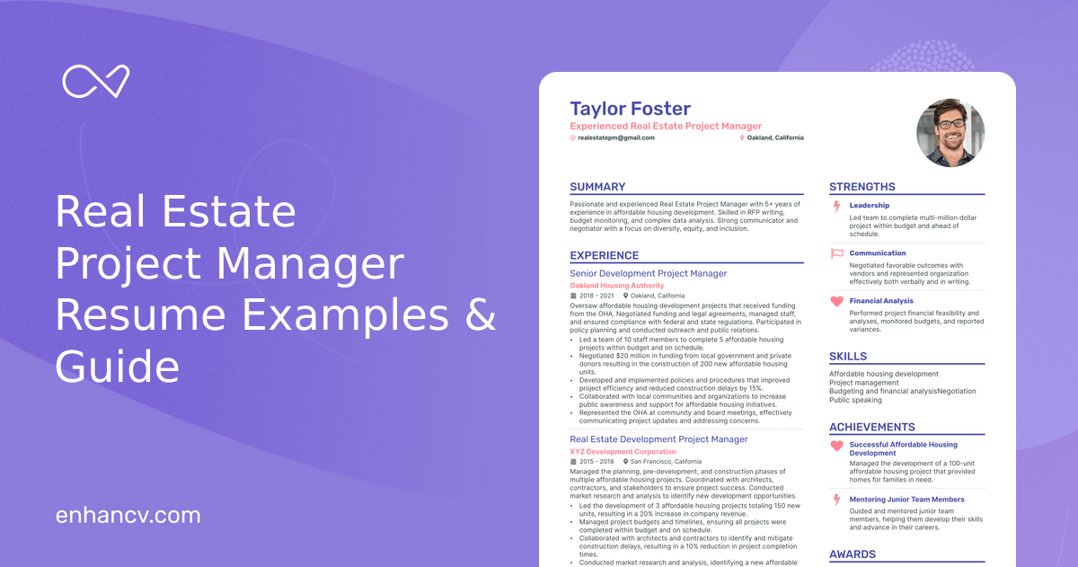 5 Real Estate Project Manager Resume Examples & Guide for 2024