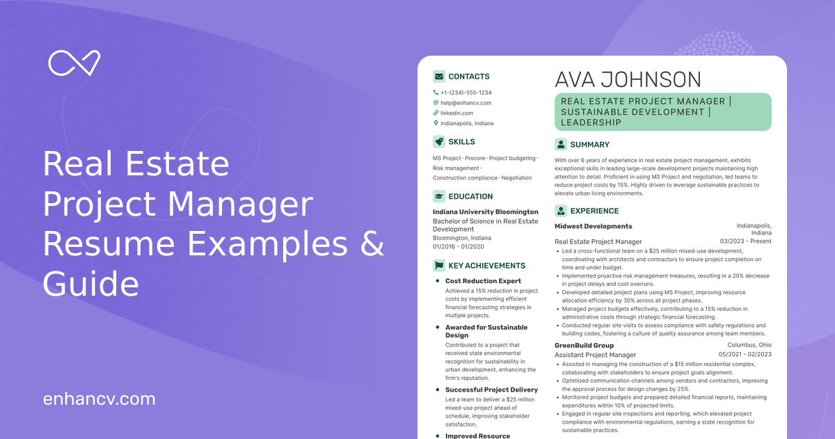 10 Real Estate Project Manager Resume Examples & Guide for 2026