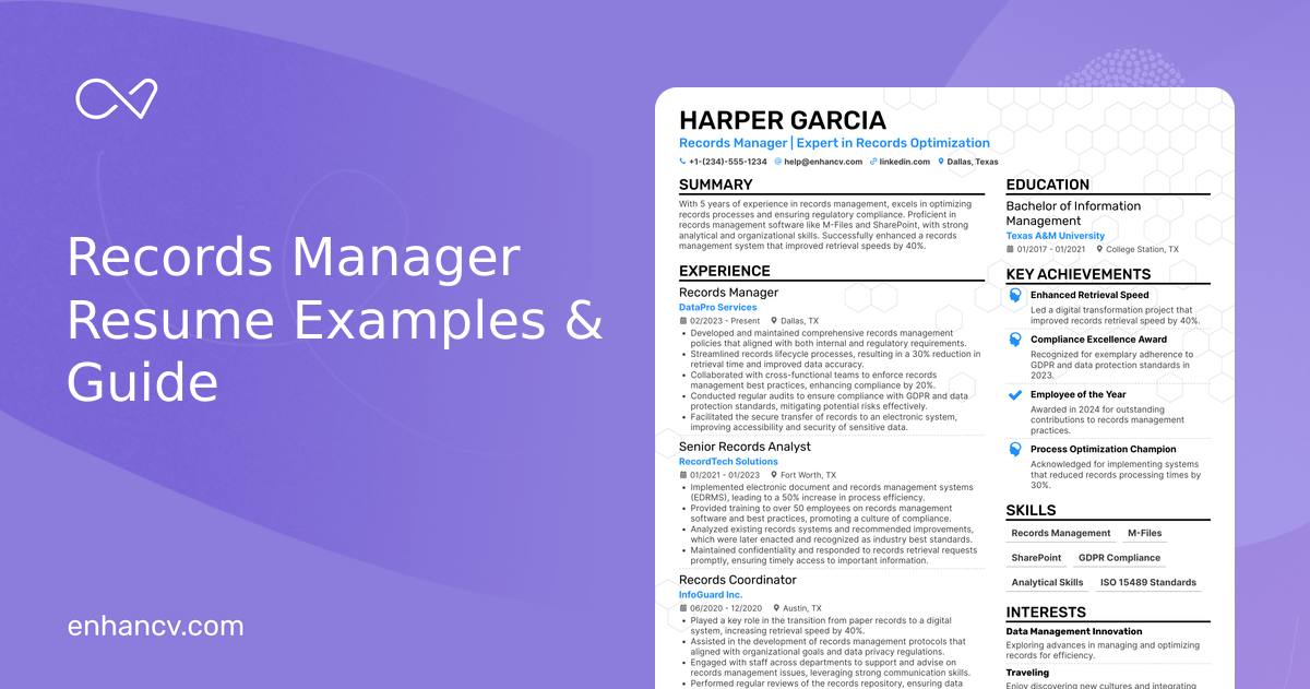 Example Capture Manager Win Sheet For Resume Example.pdf 10 Records Manager Resume Examples & Guide for 2026