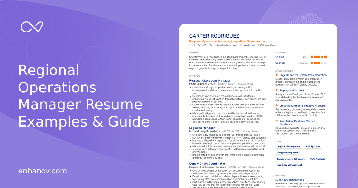 10 Regional Operations Manager Resume Examples & Guide for 2026