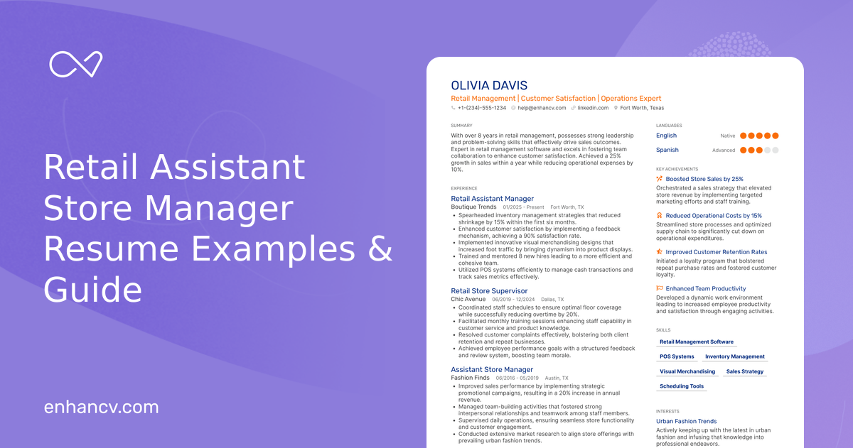 10 Retail Assistant Store Manager Resume Examples & Guide for 2026