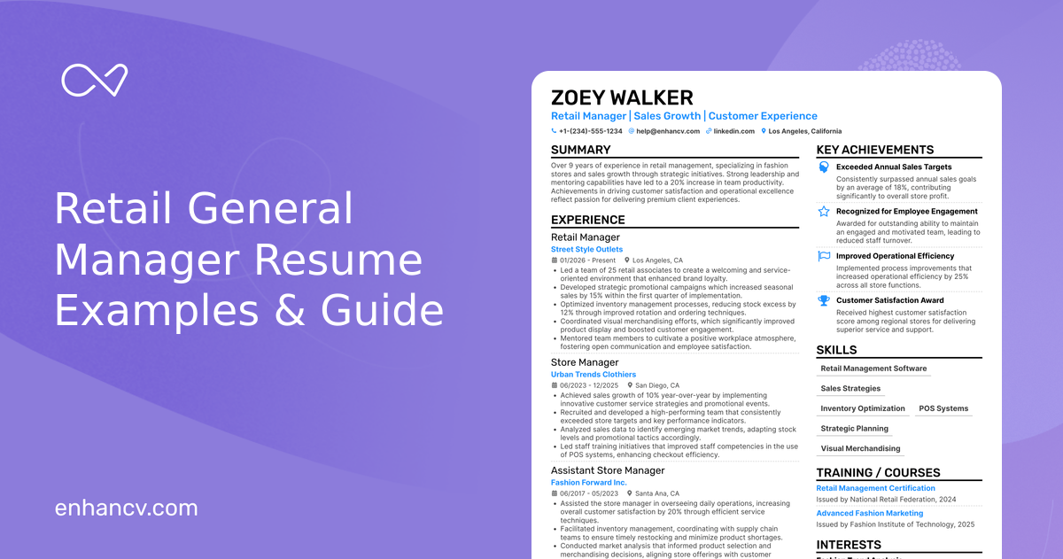 10 Retail General Manager Resume Examples & Guide for 2026