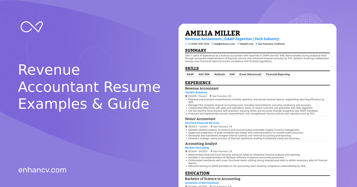 10 Revenue Accountant Resume Examples & Guide for 2026
