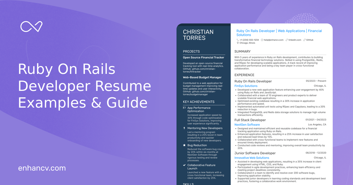 10 Ruby On Rails Developer Resume Examples & Guide for 2026