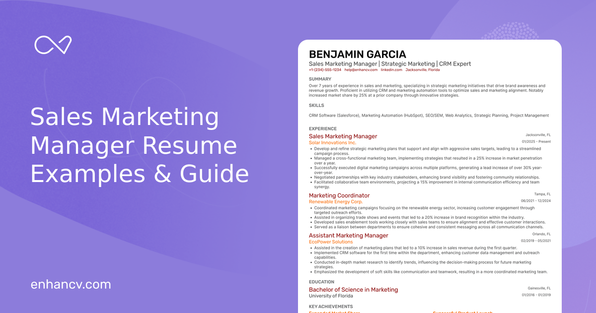 10 Sales Marketing Manager Resume Examples & Guide for 2026
