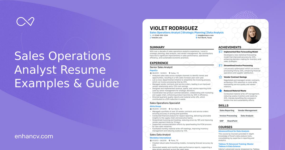 O2c Resume 5 Sales Operations Analyst Resume Examples & Guide for 2024