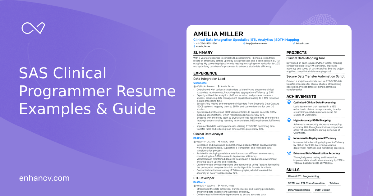 10 SAS Clinical Programmer Resume Examples & Guide for 2024