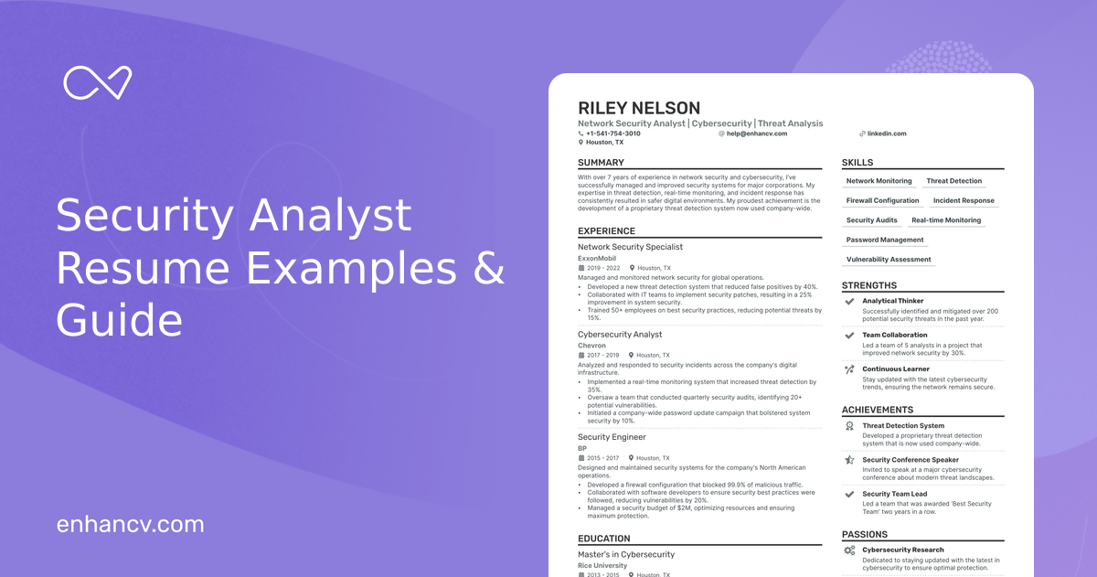 19 Security Analyst Resume Examples & Guide for 2026
