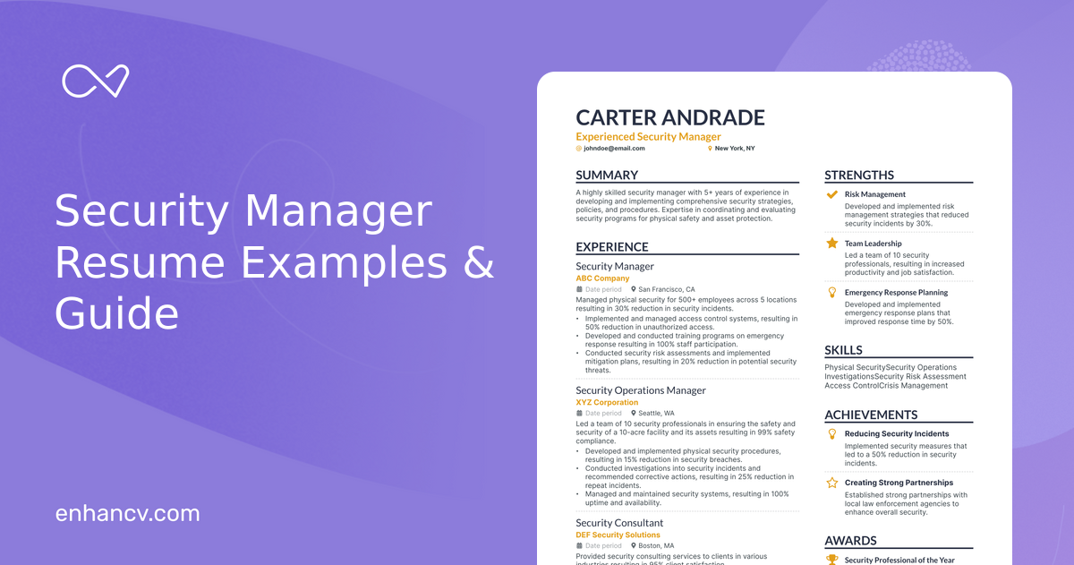 3 Security Manager Resume Examples & Guide for 2024