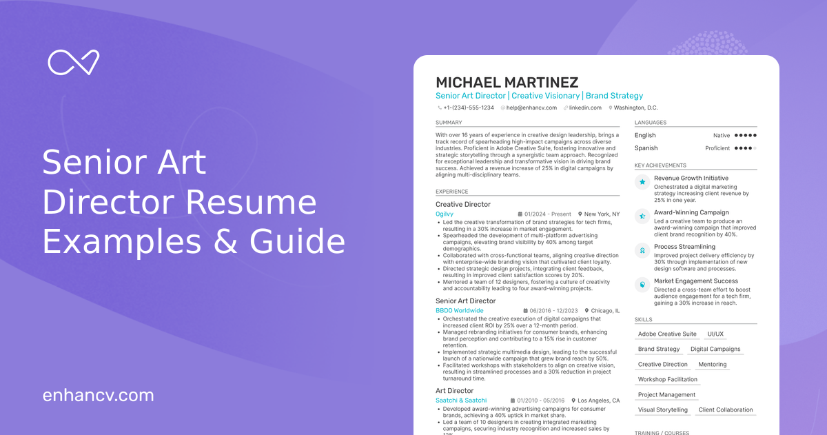 10 Senior Art Director Resume Examples & Guide for 2026