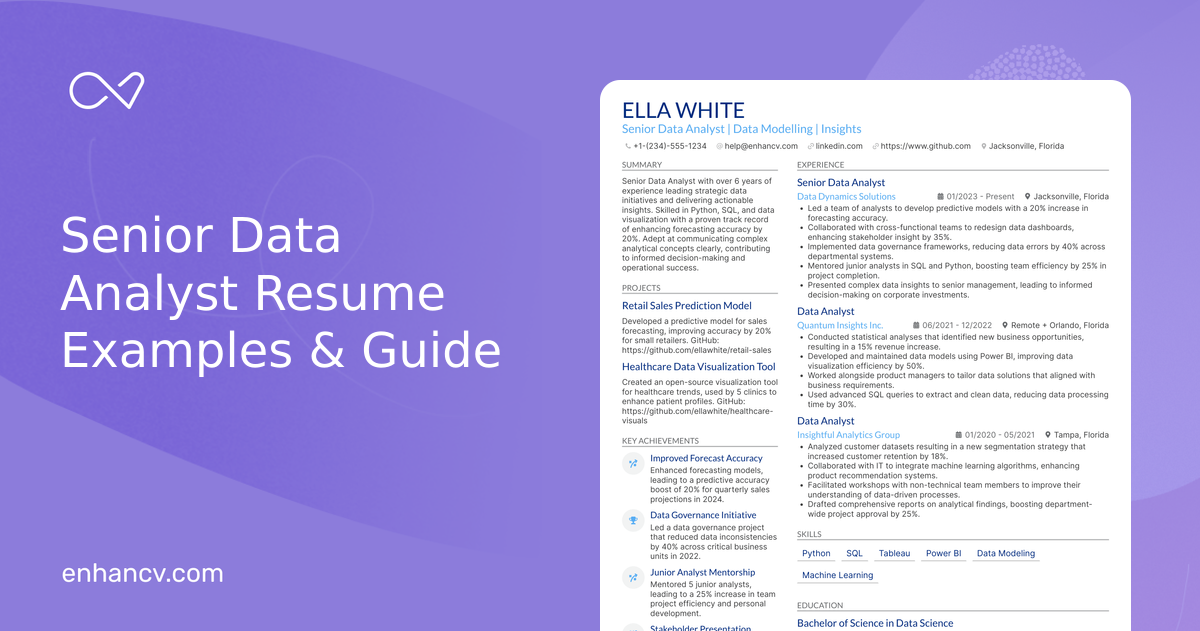 10 Senior Data Analyst Resume Examples & Guide for 2026