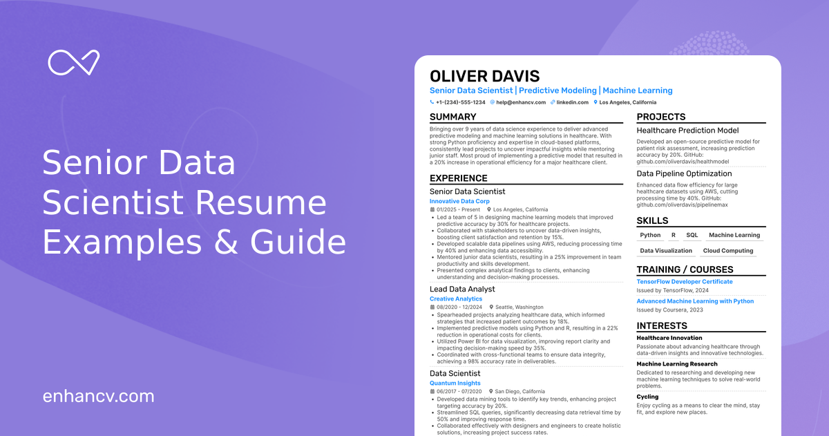 10 Senior Data Scientist Resume Examples & Guide for 2026