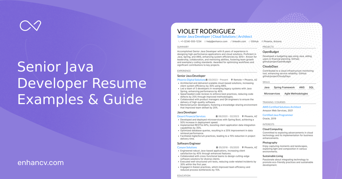 10 Senior Java Developer Resume Examples & Guide for 2026