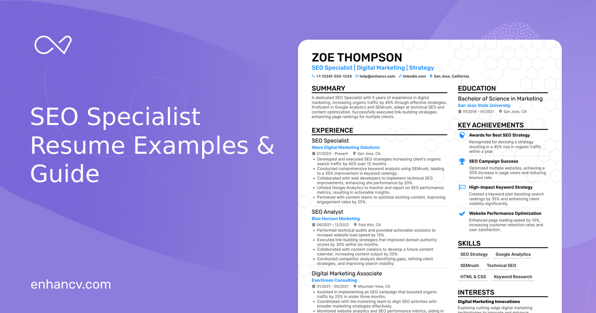 10 SEO Specialist Resume Examples, Templates & Guide for 2026