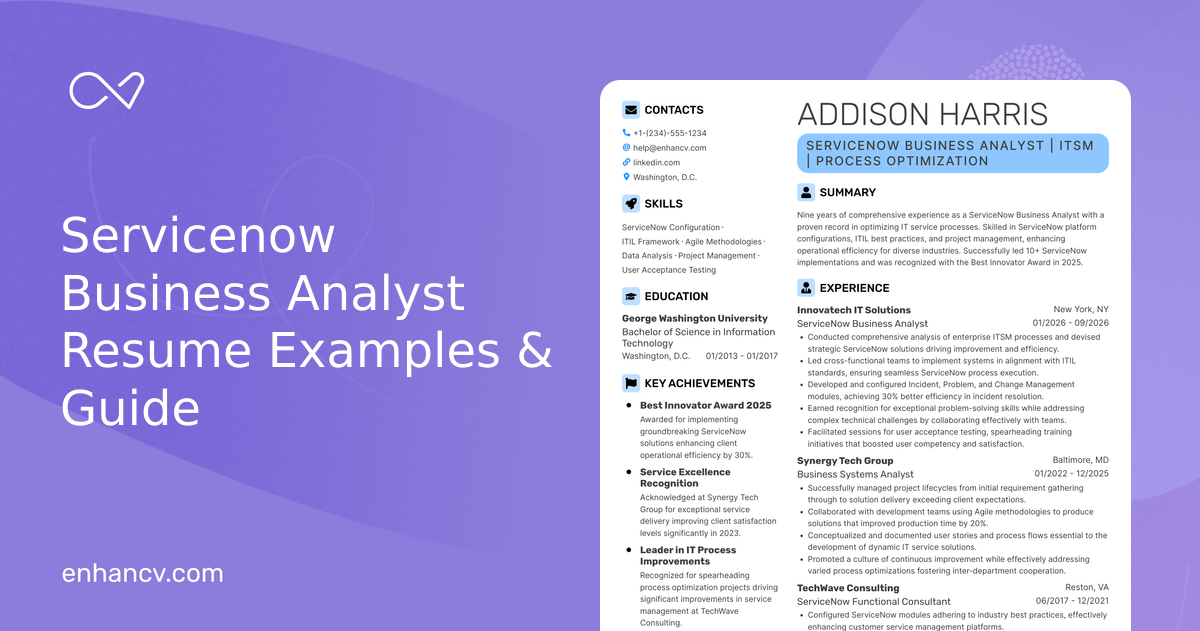 10 Servicenow Business Analyst Resume Examples & Guide for 2026