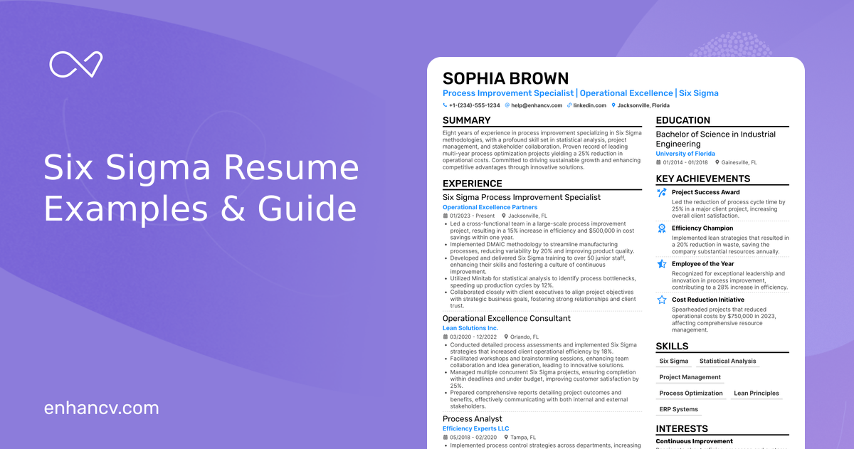 10 Six Sigma Resume Examples & Guide for 2026