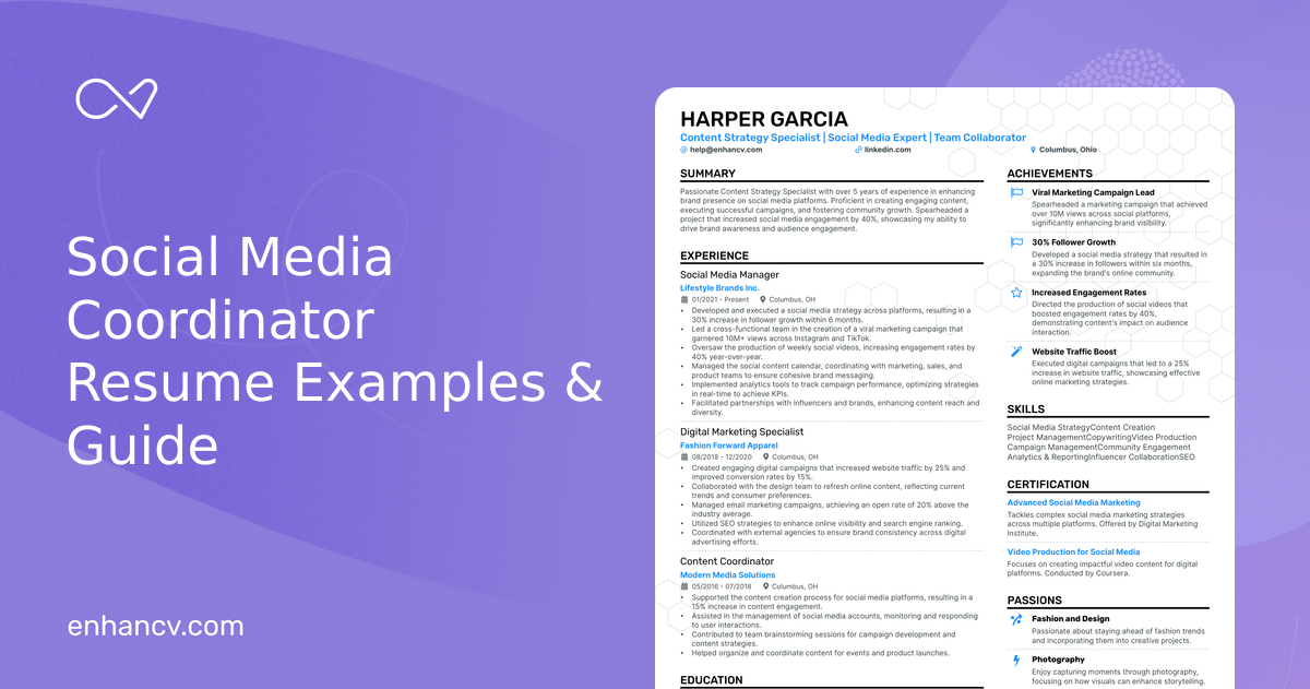 5 Social Media Coordinator Resume Examples & Guide for 2024