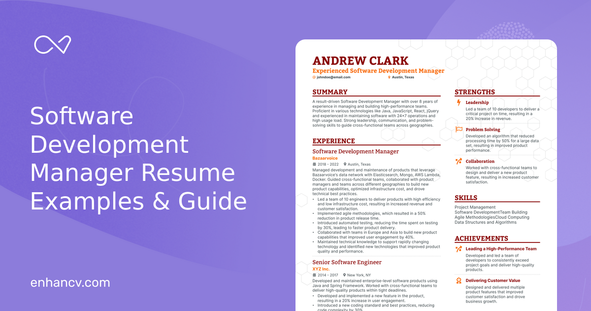 5 Software Development Manager Resume Examples & Guide for 2024