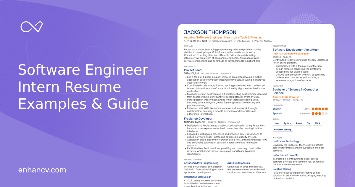 10 Software Engineer Intern Resume Examples & Guide for 2026