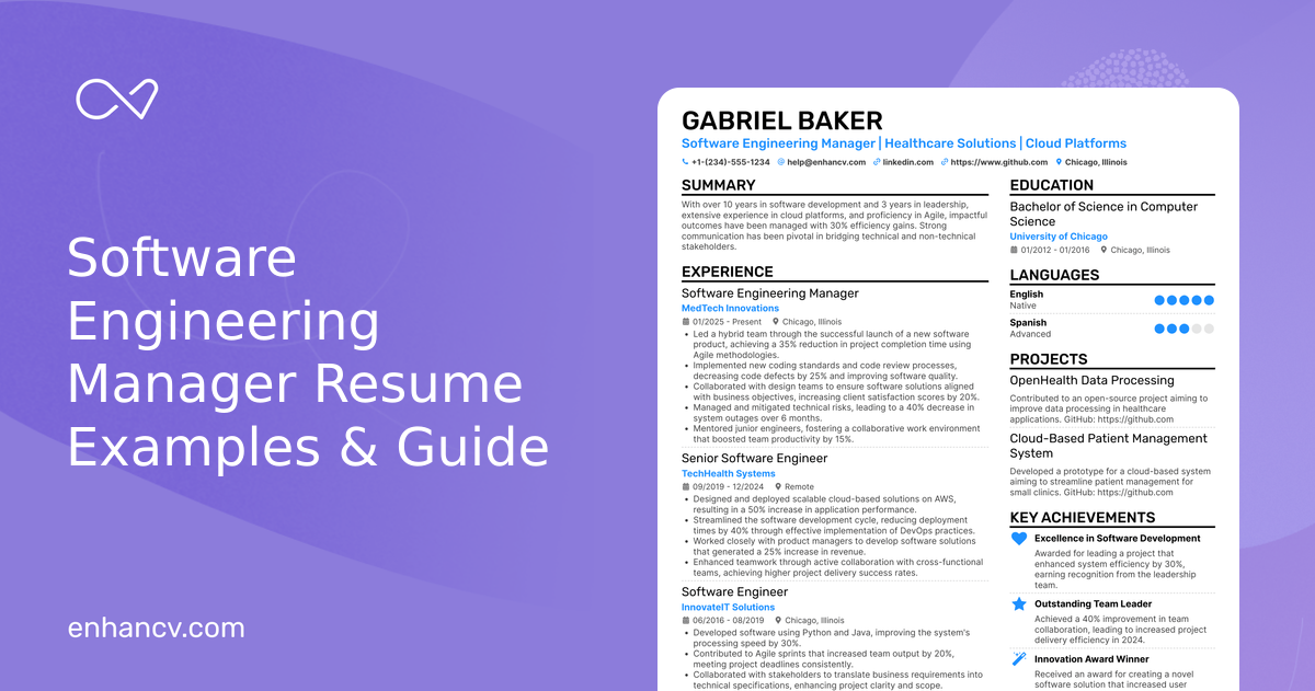 10 Software Engineering Manager Resume Examples & Guide for 2026