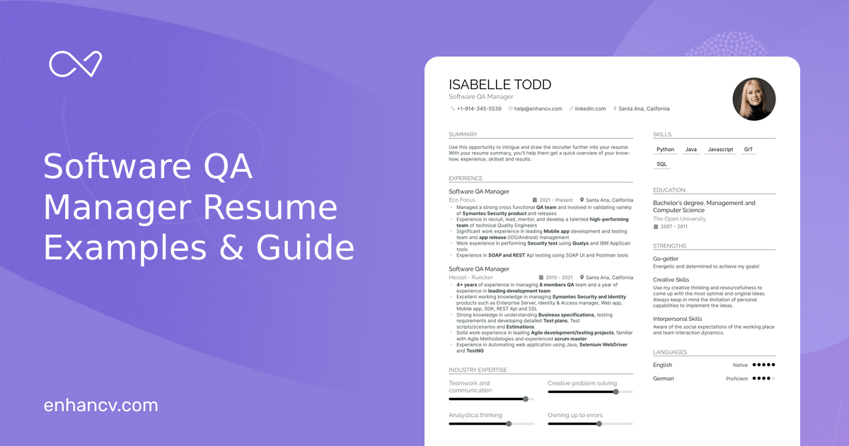 5 Software QA Manager Resume Examples & Guide for 2024