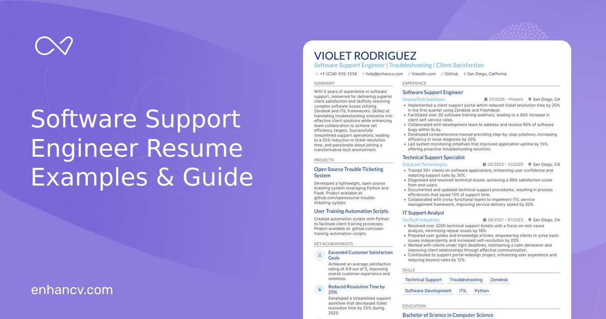 10 Software Support Engineer Resume Examples & Guide for 2026