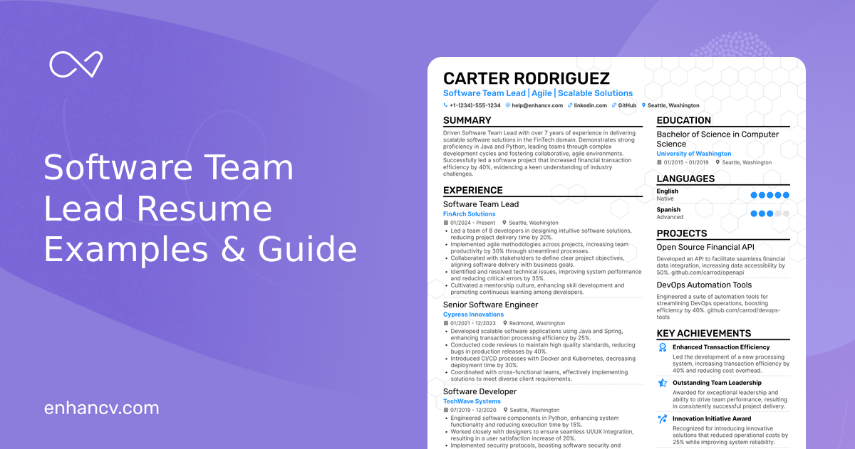 10 Software Team Lead Resume Examples & Guide for 2026