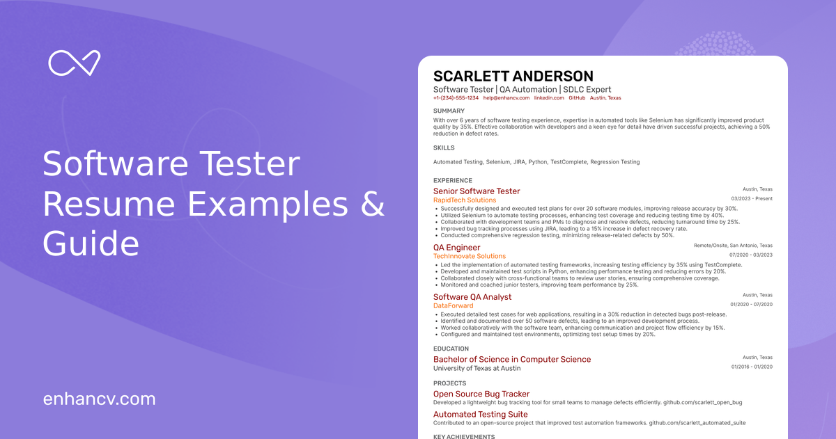 6 Software Tester Resume Examples, Templates & Guide for 2026