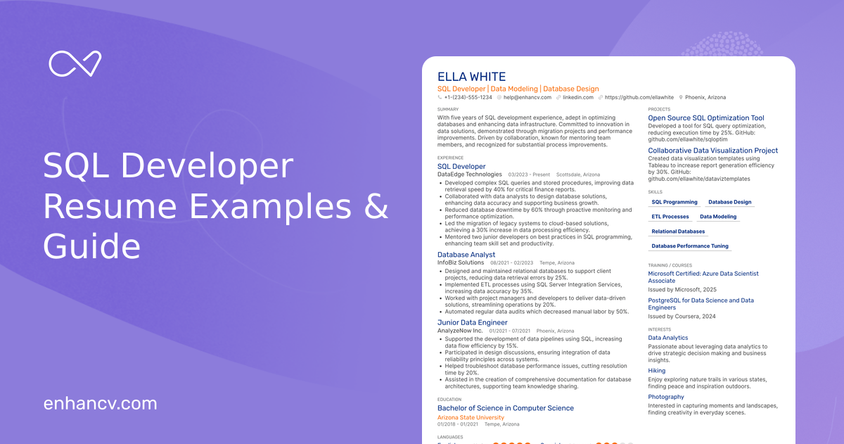 29 SQL Developer Resume Examples & Guide for 2026
