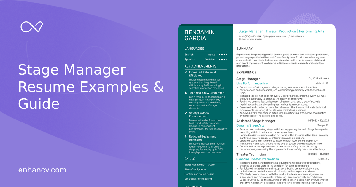 Stage Manager Interview 10 Stage Manager Resume Examples & Guide for 2026