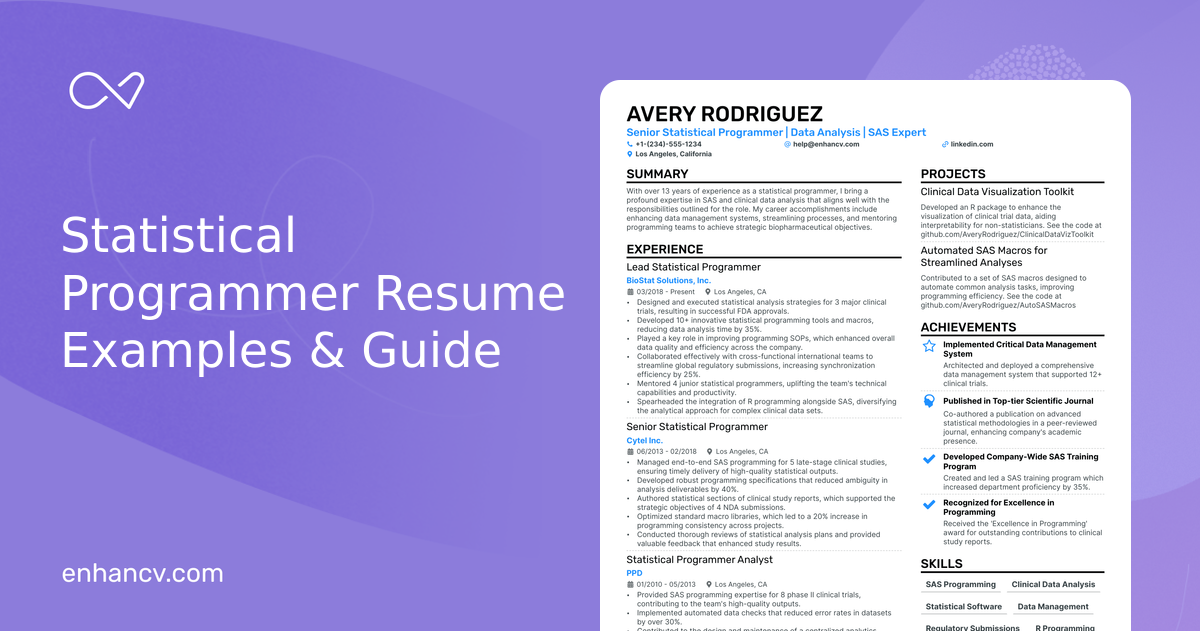 10 Statistical Programmer Resume Examples & Guide for 2024