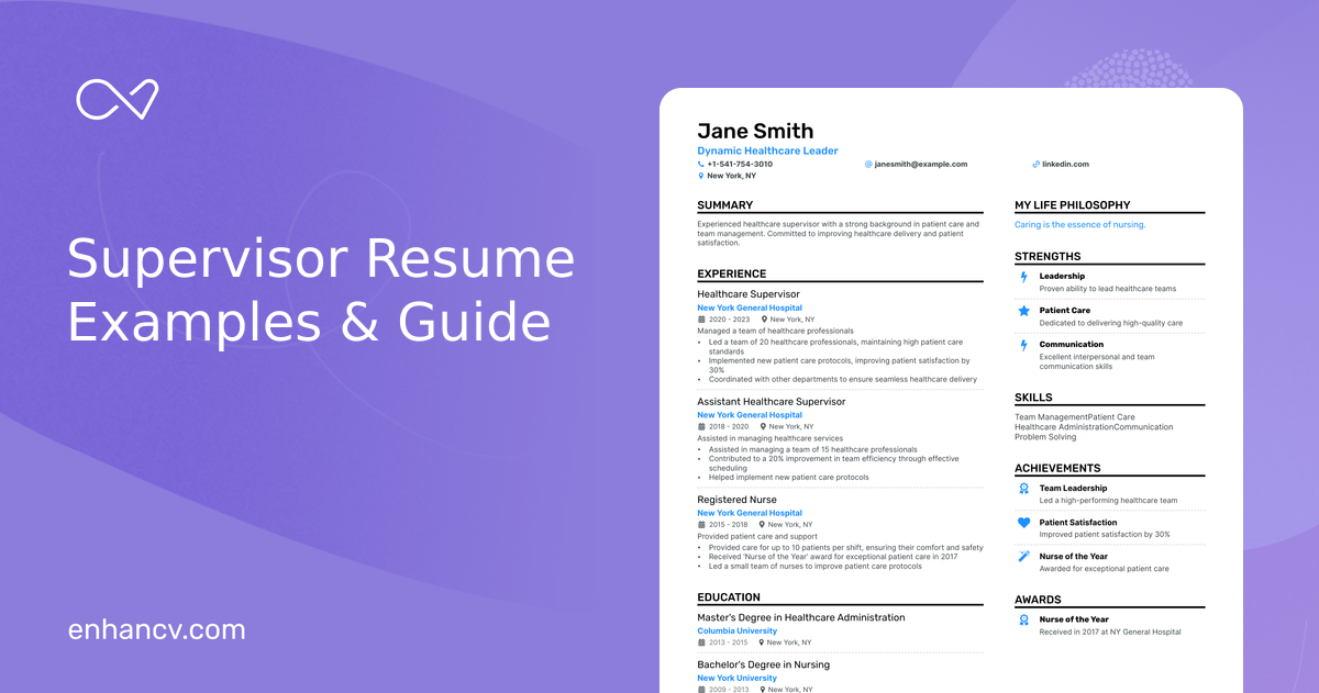 5 Supervisor Resume Examples & Guide for 2024