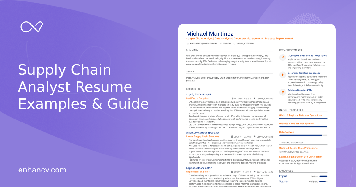 Latter Match Example 18 Supply Chain Analyst Resume Examples & Guide for 2026