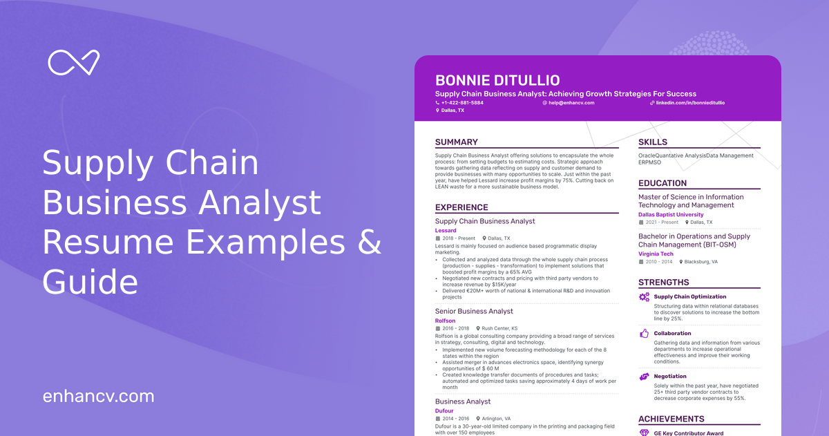 5 Supply Chain Business Analyst Resume Examples & Guide for 2024