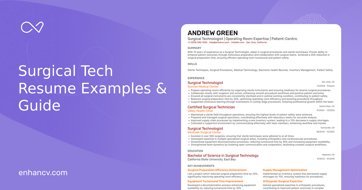 14 Surgical Tech Resume Examples & Guide for 2026