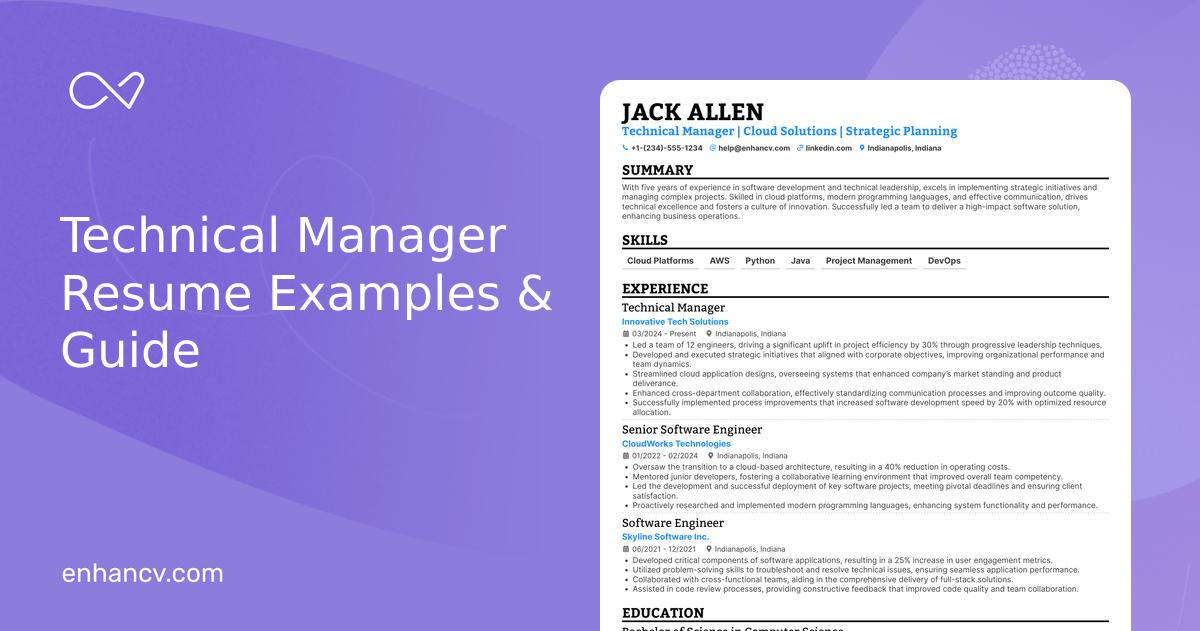 10 Technical Manager Resume Examples & Guide for 2026