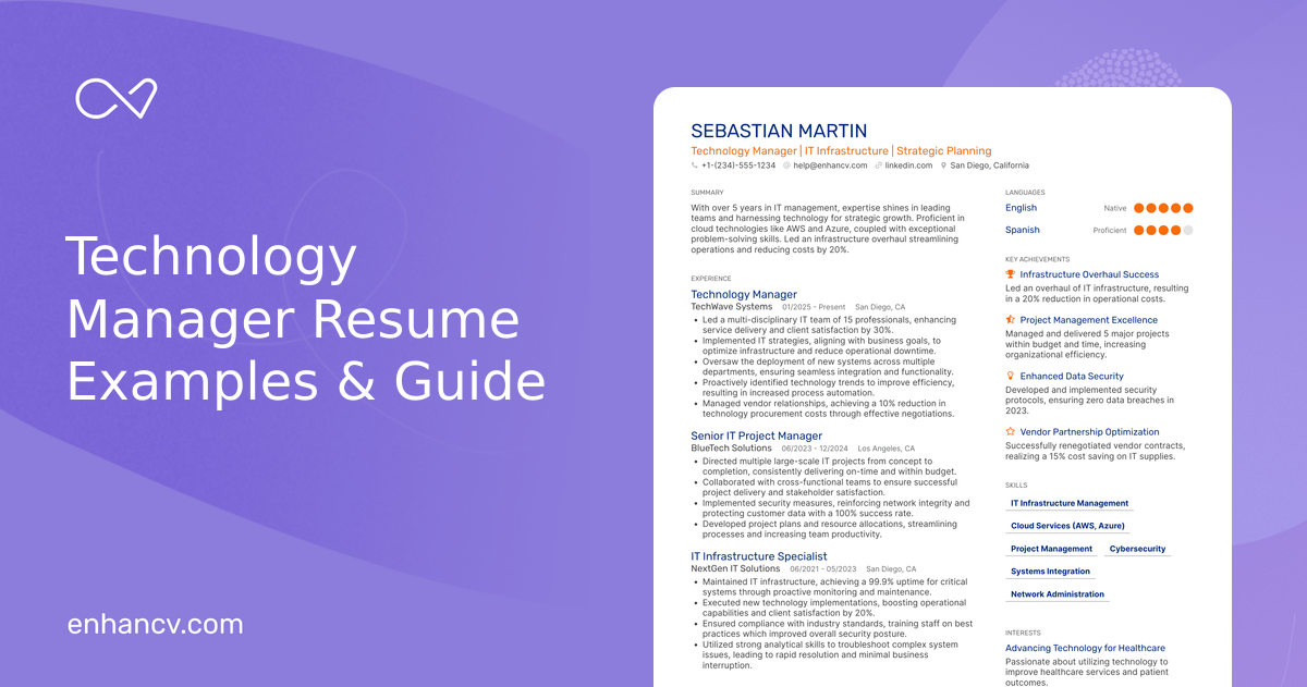 10 Technology Manager Resume Examples & Guide for 2026