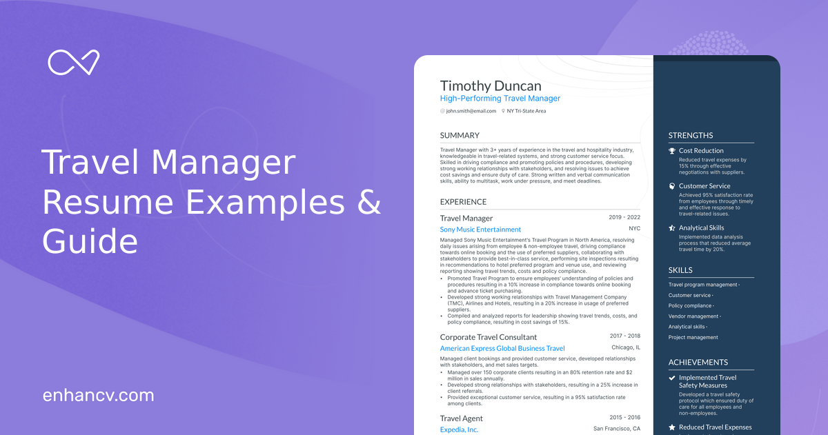 5 Travel Manager Resume Examples & Guide for 2024
