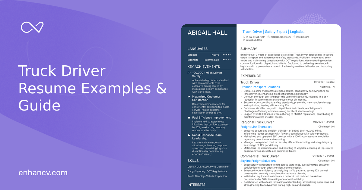 26 Truck Driver Resume Examples & Guide for 2026