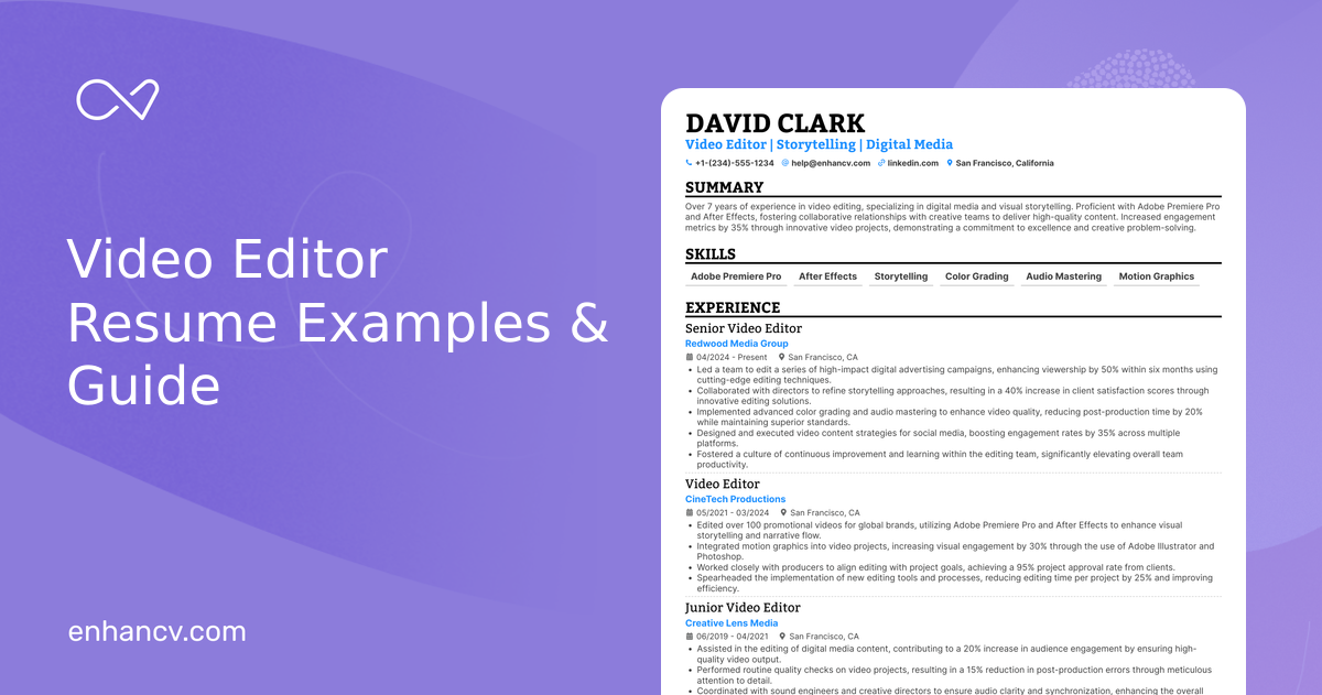 14 Video Editor Resume Examples & Guide for 2026
