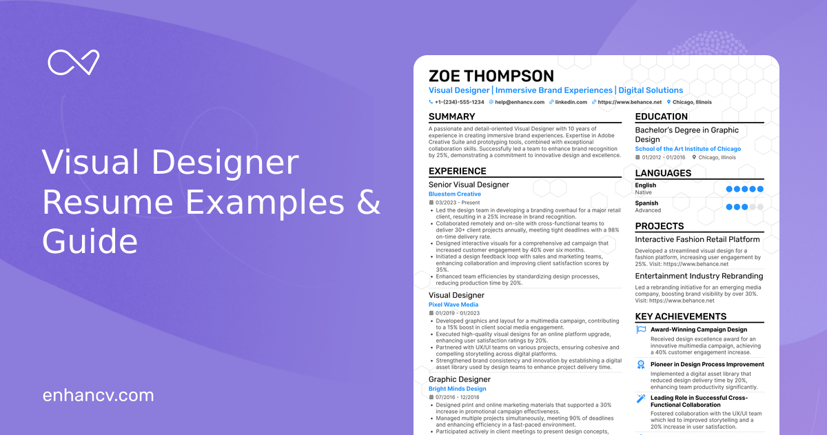 10 Visual Designer Resume Examples & Guide for 2026