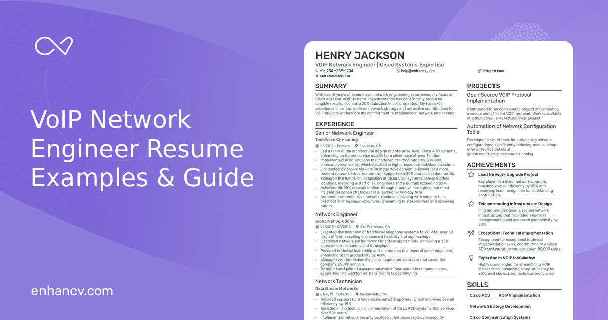 10 VoIP Network Engineer Resume Examples & Guide for 2024