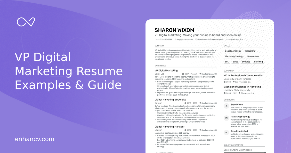 5 VP Digital Marketing Resume Examples & Guide for 2024