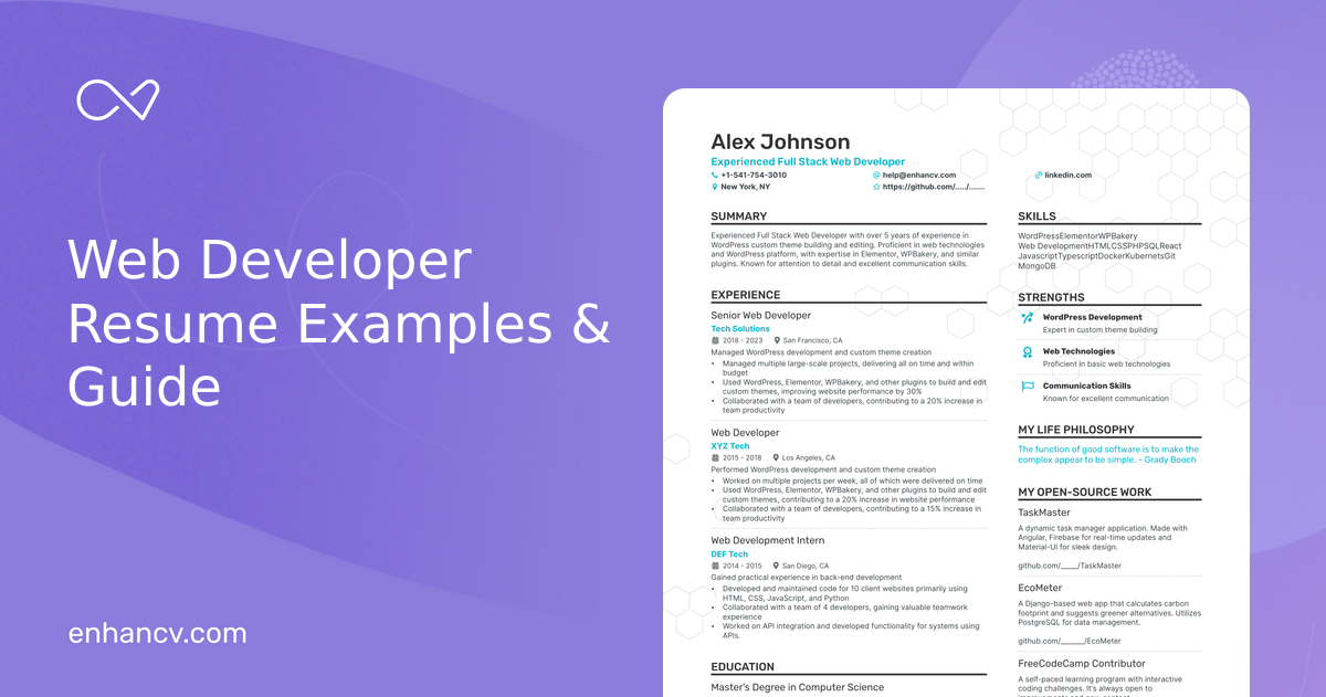 24 Web Developer Resume Examples & Guide for 2024