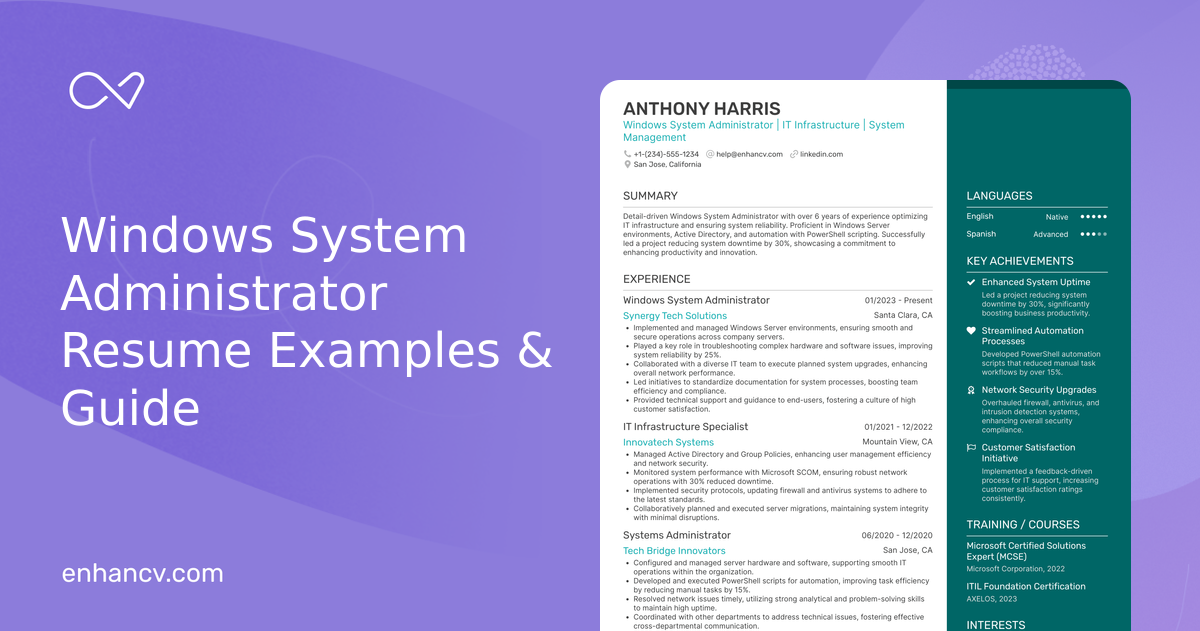 Sys Admin Example 10 Windows System Administrator Resume Examples & Guide for 2026