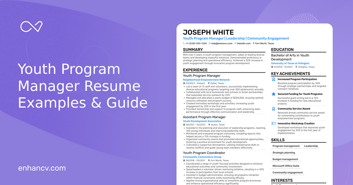 10 Youth Program Manager Resume Examples & Guide for 2026