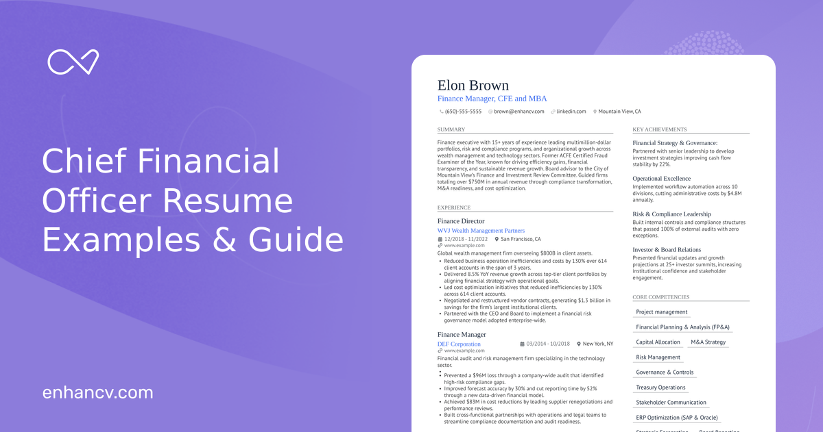 11 CFO Resume Examples & Guide for 2026